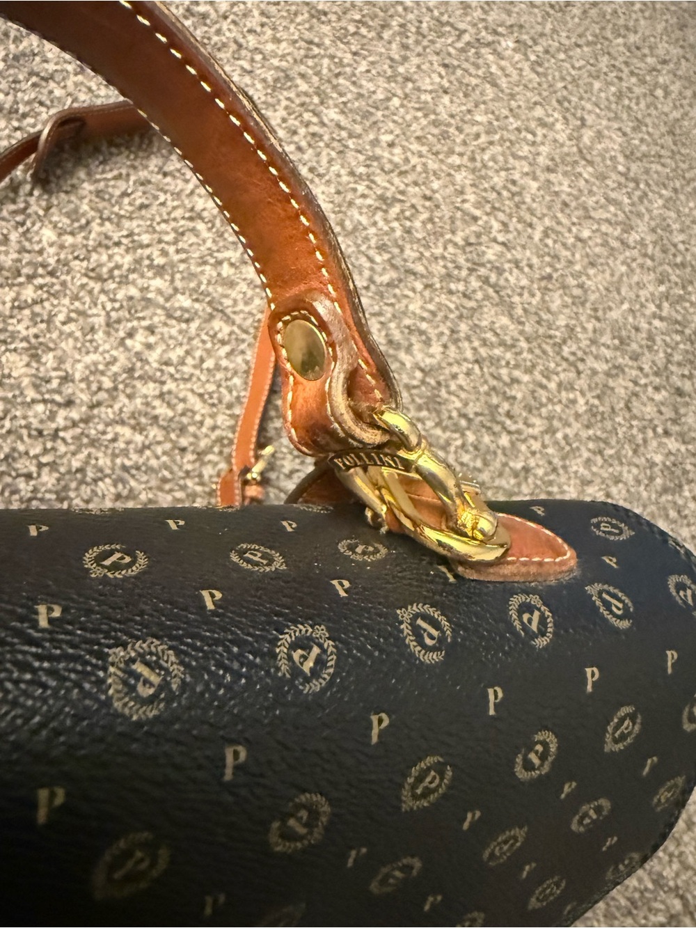 Pollini Monogram Leather Satchel Bag Italy Dark Academia - Picture 8 of 14